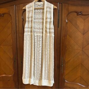 Gap cream Boho duster open knit sleeveless Cardie size medium